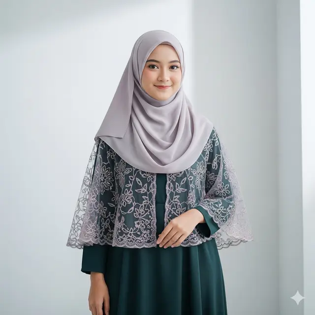 Gamis Brokat dengan Cape Transparan