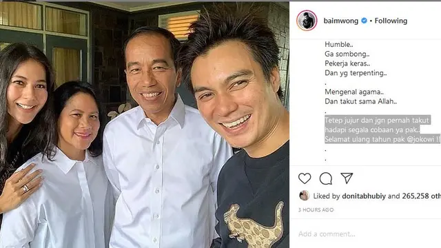 Baim Wong Ucapkan Selamat Ulang Tahun kepada Presiden Jokowi