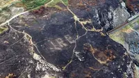 Tanda tulisan Éire muncul setelah kebakaran hebat menghanguskan semak-semak di Bray Head, Irlandia. (IRISH AIR CORPS)