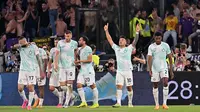 Inter Milan meraih kemenangan 2-1 atas Fiorentina pada laga final Coppa Italia di Stadio Olimpico, Roma, Kamis (25/5/2023) dini hari WIB. Berkat hasil itu, Inter sukses meraih trofi juara Coppa Italia yang kesembilan. (AFP/Alberto Pizzoli)