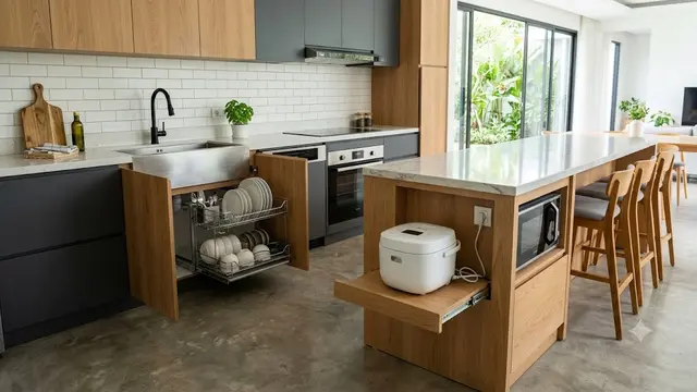 Kitchen Set Island dengan Rak Piring Tarik Tersembunyi