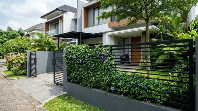 Ide Pagar Depan Rumah dari Kombinasi Besi Hollow dan Tanaman Rambat