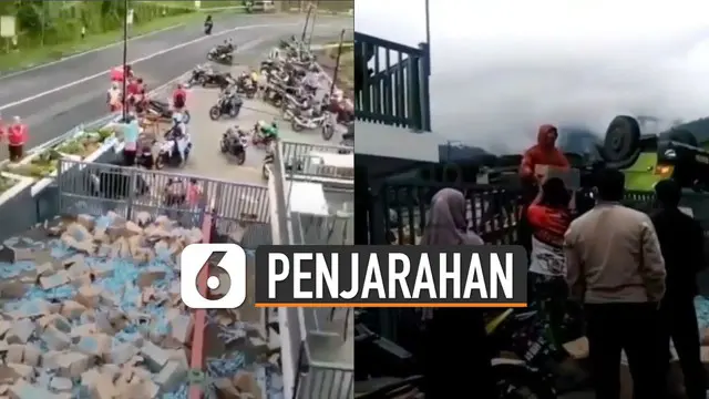 VIDEO: Viral Warga Jarah Minuman Dari Truk yang Terguling