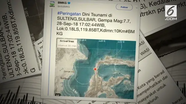 Gempa bumi dengan magnitudo 7,7 mengguncang Donggala, Sulawesi Tengah.