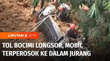 Mobil yang terperosok ke dalam jurang akibat tol Bocimi, Sukabumi, Jawa Barat, longsor berhasil dievakuasi. Sementara pintu tol Bocimi sesi 2 atau pintu tol Parungkuda masih ditutup. Kendaraan dari arah Bogor atau Jakarta menuju ke Sukabumi dialihkan...