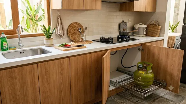 Model Dapur dengan Rak Gas Tarik Minimalis