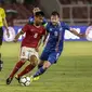 Gelandang bertahan Timnas Indonesia, Muhammad Hargianto saat melawan Islandia pada uji coba di Stadion Utama Gelora Bung Karno (SUGBK), Jakarta, Minggu (14/1/2018). (Liputan6.com/Faizal Fanani)