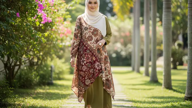 Model Gamis Batik Etnik Asimetris