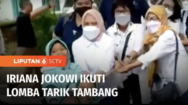 Berkunjung ke Kampung Dolanan di daerah Klaten, Jawa Tengah, ibu negara Iriana Joko Widodo, ikutan lomba tarik tambang. Selain itu, Iriana juga membagikan kaos dan alat tulis kepada para pengunjung dan peserta lomba permainan tradisional.