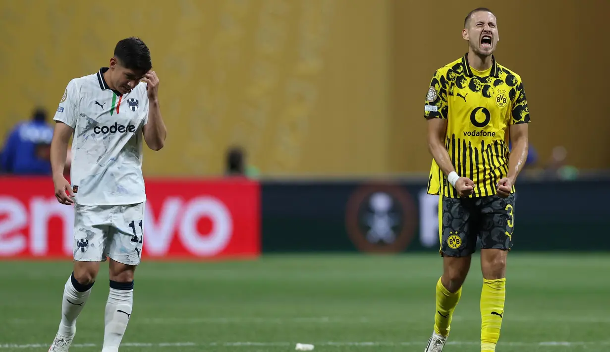 Borussia Dortmund berhasil melangkah ke 8 besar Piala Dunia Antarklub 2025 usai menumbangkan Monterrey dengan skor 2-1. (CHARLY TRIBALLEAU/AFP)