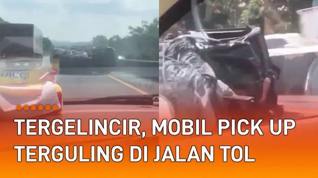 Sebuah mobil pick up terguling di jalan Tol mengundang perhatian