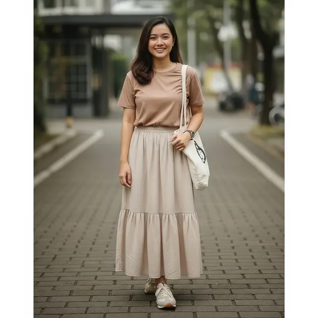 Padu padan atasan dengan rok rampel (Image by GeminiAI)