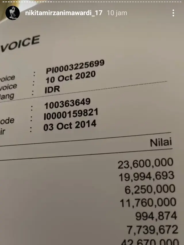 Unggahan Nikita Mirzani. (Foto: Instagram @nikitamirzanimawardi_17)