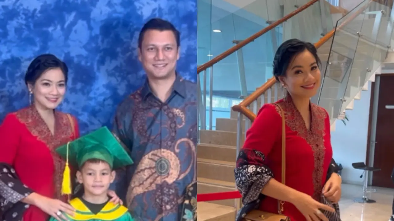 Potret Titi Kamal ketika hadir di wisuda TK putra keduanya