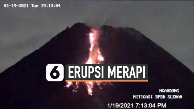 Aktivitas Gunung Merapi terekam kamera pemantau hari Selasa (19/1) malam. Puncak Merapi beberapa kali muntahkan lava pijar dan awan panas.