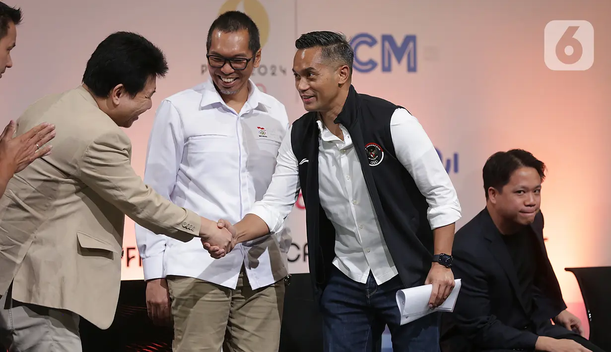 Chef de Mission (CdM) Kontingen Indonesia untuk Olimpiade 2024 Paris, Anindya Novyan Bakrie menyatakan semangat dan tekadnya untuk memperbaiki prestasi Indonesia. (Liputan6.com/Helmi Fithriansyah)