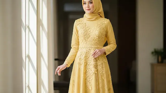 Gamis Ceruty A-Line Kombinasi Brukat Timbul