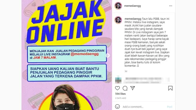 Selebgram Bantu Promosi Dagangan PKL yang Sepi Pembeli akibat PPKM