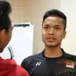 Anthony Ginting akan mengulang partai final Piala Thomas 2016, berjumpa dengan Jan O Jorgensen tunggal putra Denmark. (Liputan6.com/Waliyadin)