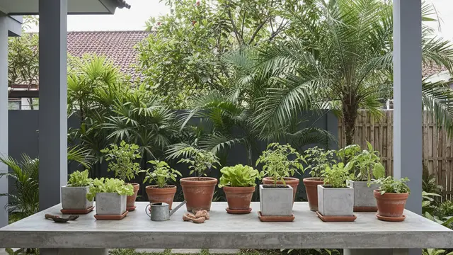 Desain Kebun Sayur di Meja Semen Cor Anti Roboh