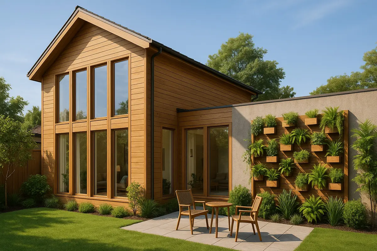 Desain Rumah Kayu Modern dengan Taman Belakang Kecil Buat Santai/Ilustrasi gambar oleh ChatGPT
