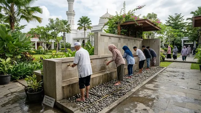 Model Tempat Wudhu yang Sekaligus Bisa Dipakai untuk Cuci Kaki/AI Generated