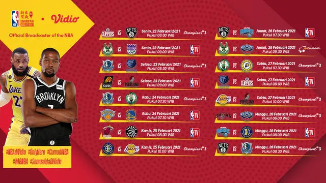 Jadwal NBA 2020/2021 pekan ke-10 di Vidio