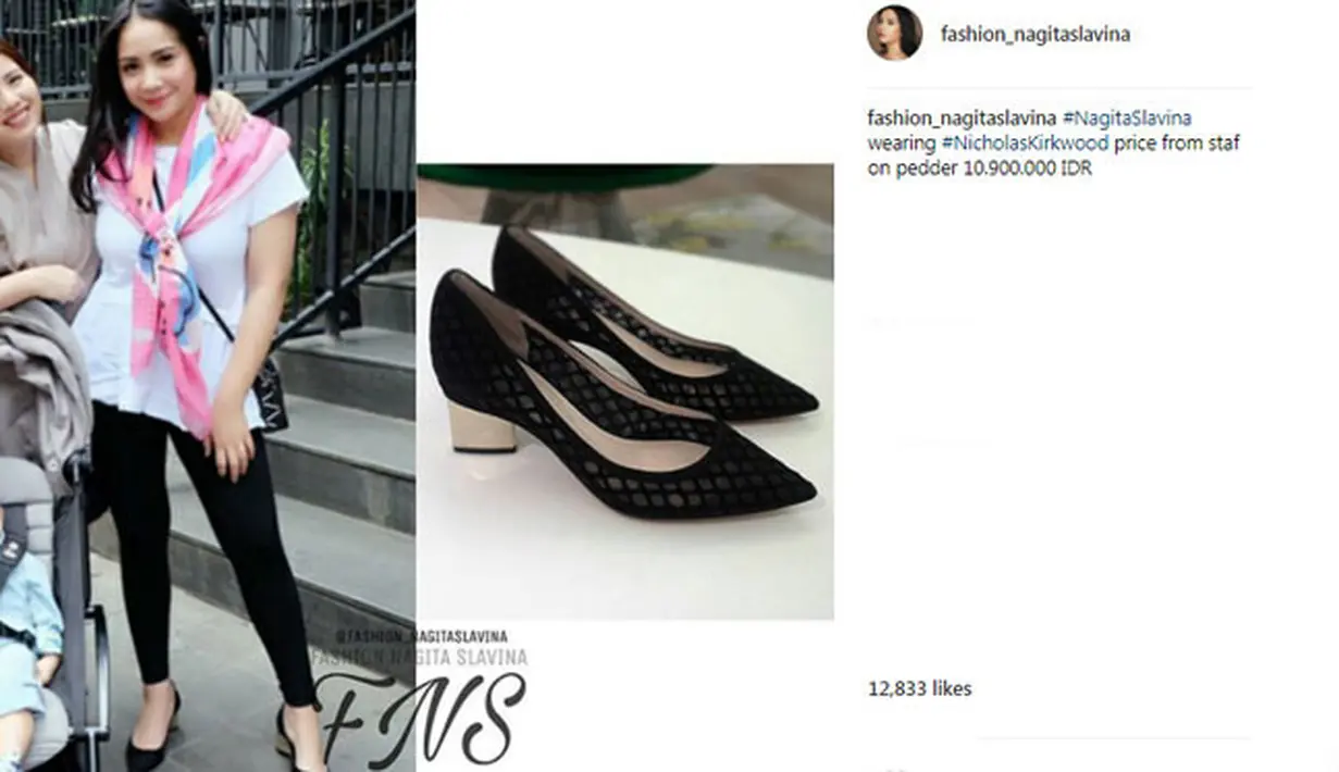 Saat sedang jalan-jalan, Nagita Slavina terlihat mengenakan sepatu merek Nicholas Kirkwood. Sepatu berwarna hitam ini berharga Rp 10 juta. (foto: instagram.com/fashion_nagitaslavina)