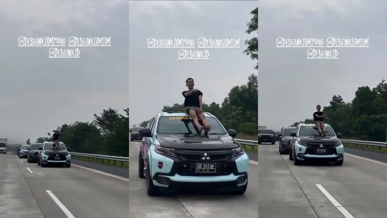 Tangkapan layar rekaman video viral seorang pria nekat joget aura farming di Tol Lampung. Foto : (Istimewa).