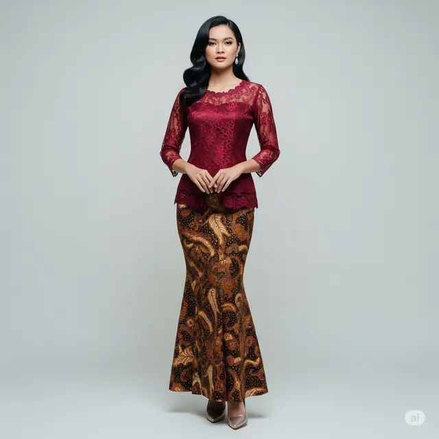 9 Model Baju Pesta Batik Kombinasi Brokat yang Mewah dan Elegan