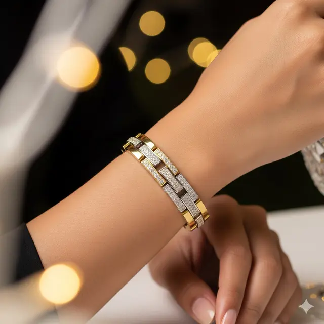 Gelang Dua Warna (Yellow & White Gold) Berlian