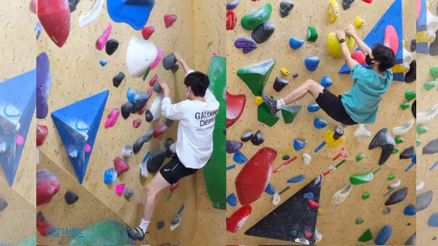 Kim Seon Ho Tengah Berlatih Panjat Tebing atau Wall Climbing untuk Projek Teater Berjudul Touching the Void ((Sumber: https://twitter.com/thebestplays)