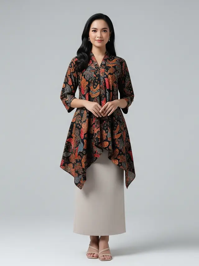 Model Baju Batik yang Cocok dengan Rok Polos untuk Acara Formal Hingga Casual/Ilustrasi gambar oleh AI