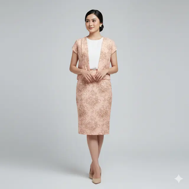Inspirasi Setelan Batik Kerja Wanita dengan Outer Polos Model Crop Terbaru 2025. Gemini