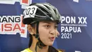 Atlet Sepatu roda Putri Papua Dinda Salsabila meraih emas di kelas TT200m Putri di Venue Sepatu Roda Klemen Tinal Roller Buper Kota Jayapura; date: 29 Septeber 2021 (Foto: PB PON XX Papua/Martona)