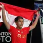 Jonatan Christie menutup pertandingan dengan kemenangan tiga gim langsung atas Li Shi Feng pada laga ketiga final Piala Thomas 2020. Hasil itu, membuat Indonesia menang 3-0 atas China dan berhak atas trofi juara Piala Thomas. (Badminton Photo/Yves Lacroix)