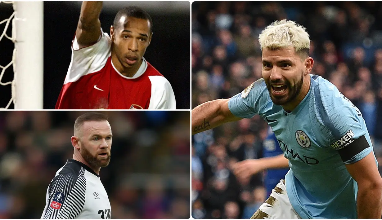 Sergio Aguero mampu membuktikan diri sebagai mesin gol Manchester City di Premier League. Pemain asal Argentina ini menjadi salah satu pencetak gol terbanyak sepanjang sejarah di Premier League. Berikut Aguero dan 5 top skor sepanjang masa di Premier League. (kolase foto AFP)