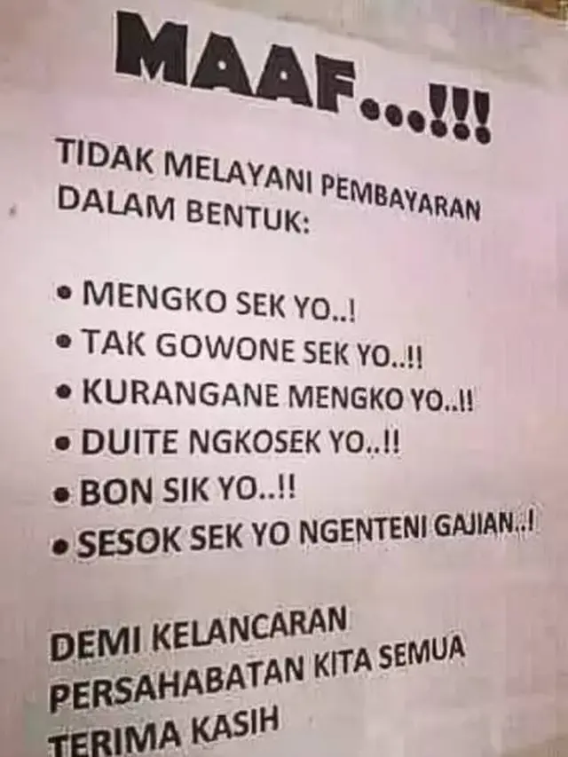 10 Tulisan Nyeleneh di Warung Sindir Orang Utang Ini Bikin Ketawa