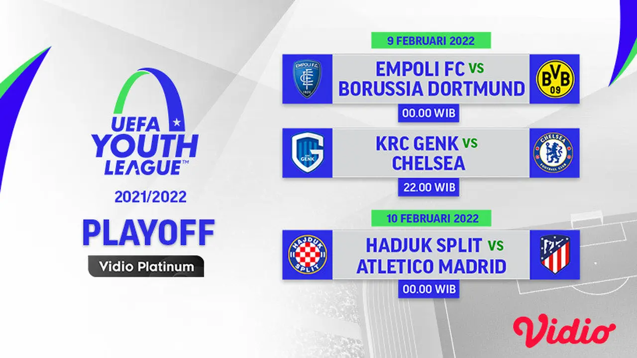 Link Live Streaming Pertandingan UEFA Youth League 2021/2022 Babak Playoff di Vidio