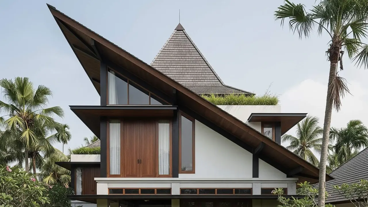 Desain Rumah Sempit Atap Miring ke Belakang
