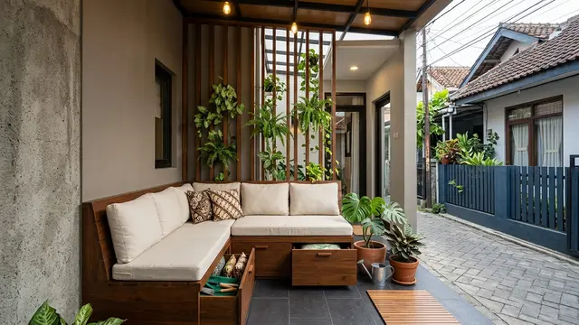 Desain Teras Rumah untuk Rumah yang Berhadapan Langsung dengan Tetangga (AI Generated)