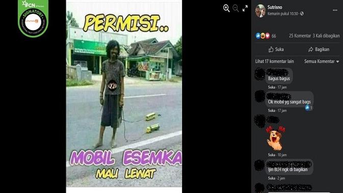 Gambar Tangkapan Layar Foto yang Diklaim Penampakan Mobil Esemka (sumber: Facebook)