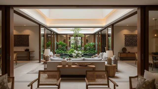 Model Rumah Quiet Luxury yang Cocok untuk Anak Muda Model dengan Taman di Tengah
