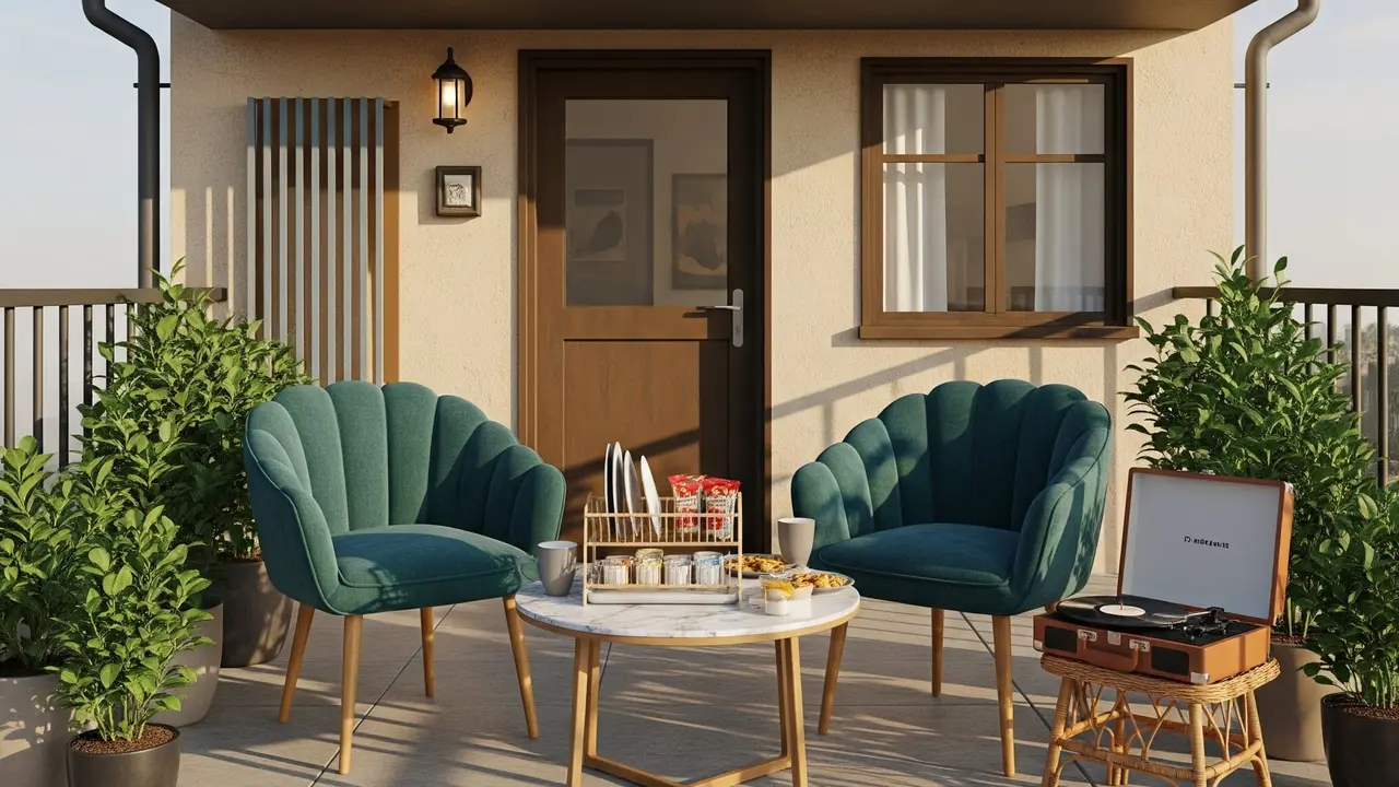 Teras Retro dengan Kursi Vintage