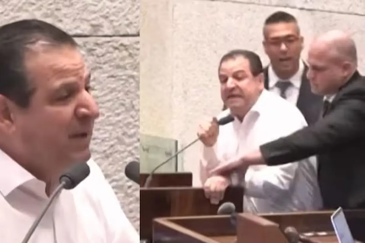 Screengrab viral video politikus Israel diusir dari podium saat pidato protes serangan Israel. (X @ciudadfutura)
