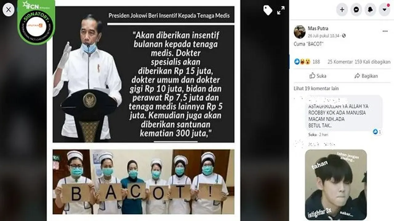 Gambar Tangkapan Layar Pernyataan Jokowi Tentang Insentif Bagi Tenaga Kesehatan