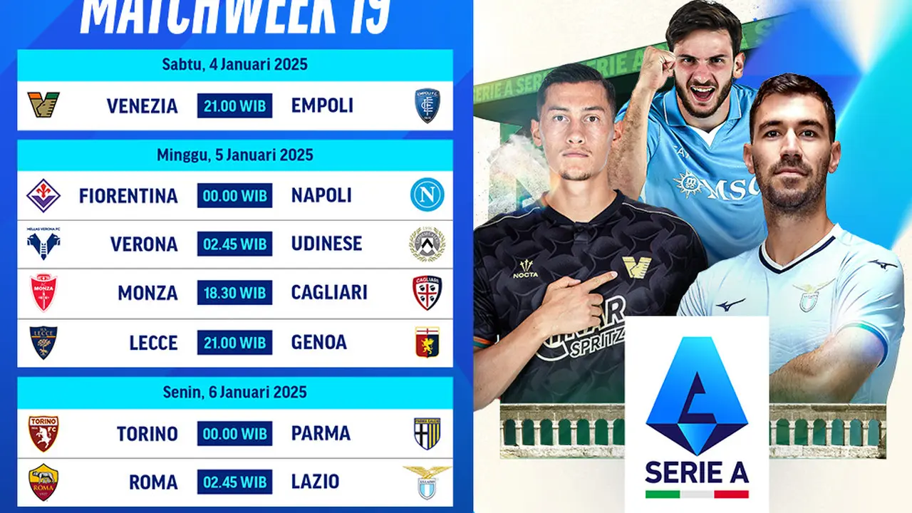 Jadwal Serie A 2024/2025 Matchweek 19