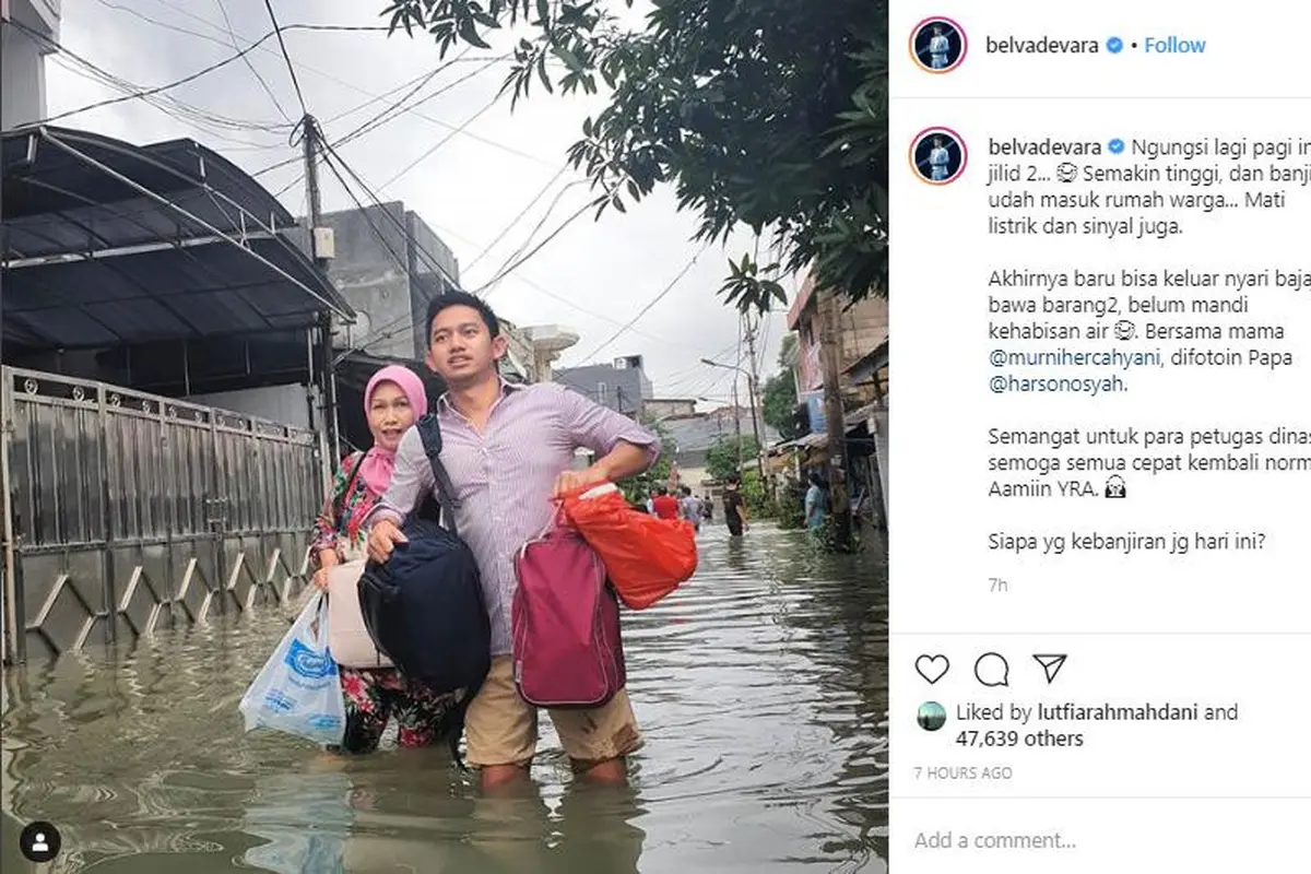Belva saat kebanjiran di rumahnya