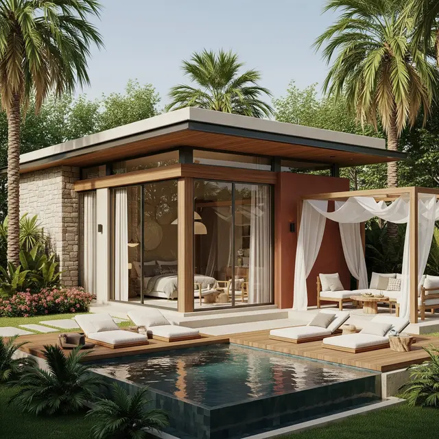 Model Rumah Kecil Tapi Mewah dengan Taman Bernuansa Resort (Image by Gemini AI)