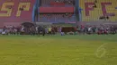 Para suporter sedang menunggu tim kesayangan mereka yang akan tiba untuk berlatih di Stadion H Agus Salim Padang, Jumat (16/1/2015). (Liputan6.com/Johan Tallo)
